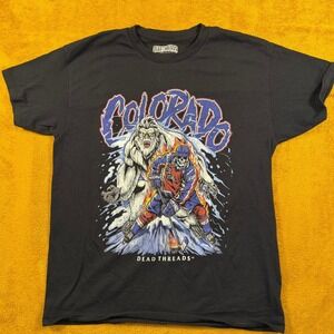 Dead Threads Colorado Bigfoot Hockey Skeleton Graphic T Shirt Mens Large Black